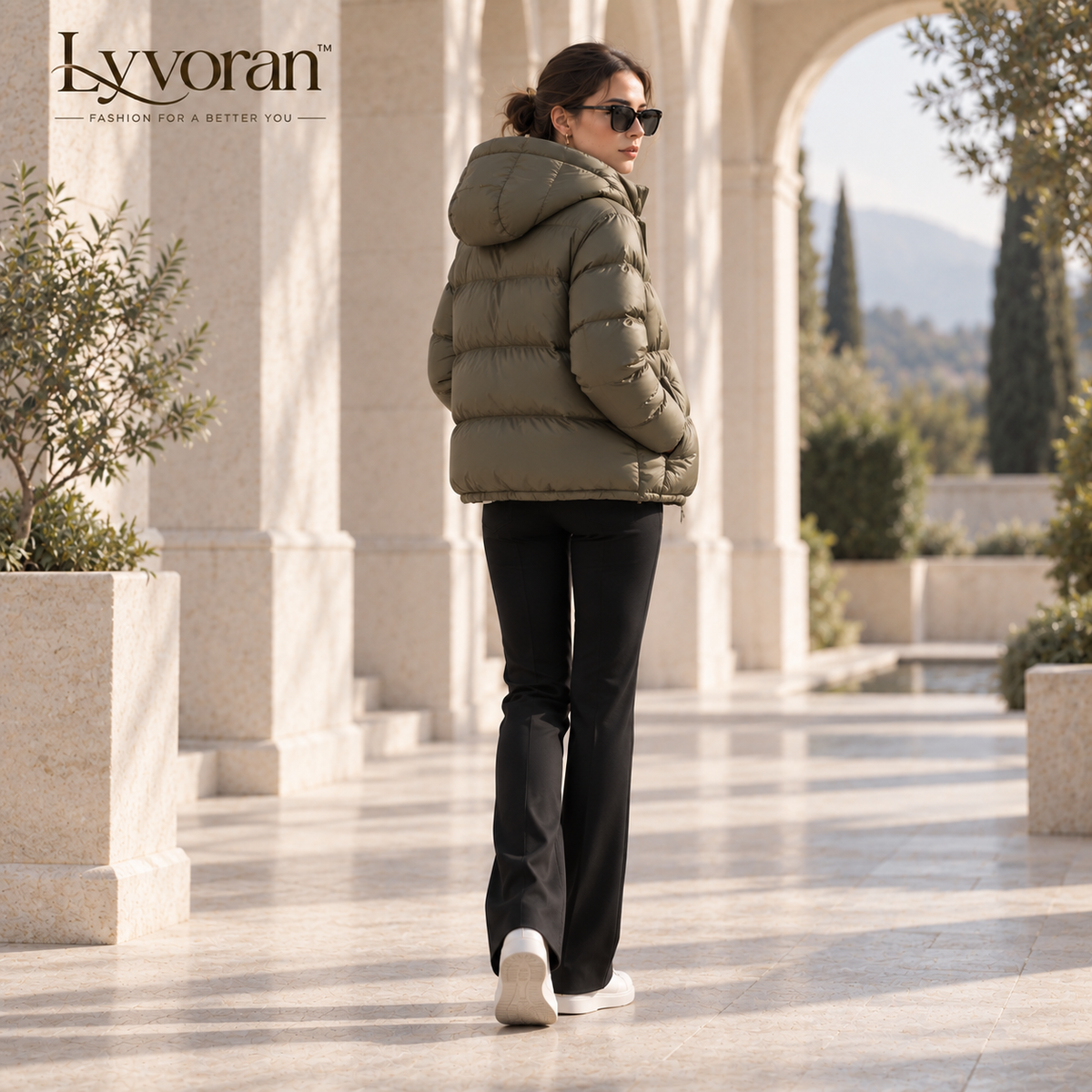 Lyvoran™ Arden Olive Hooded Puffer Jacket