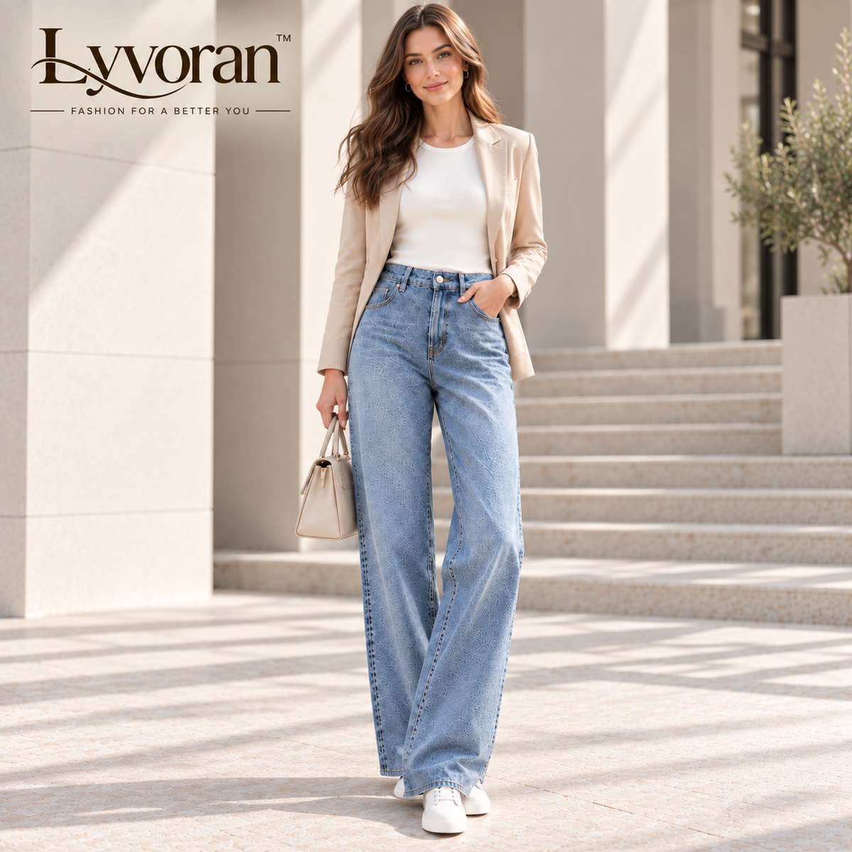 Lyvoran™ Maren Light-Wash Textured Wide-Leg Jeans