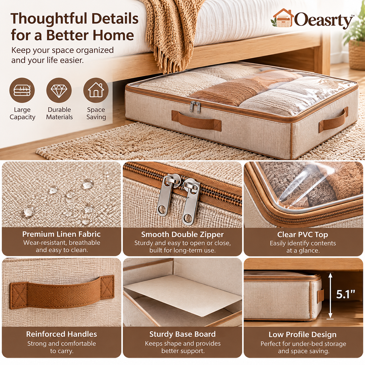 Oeasrty 2-Pack Clear-Top Under-Bed Storage Bags