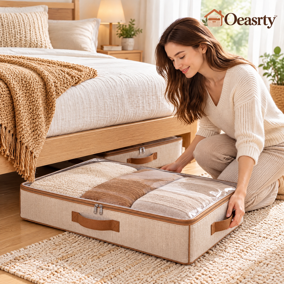 Oeasrty 2-Pack Clear-Top Under-Bed Storage Bags