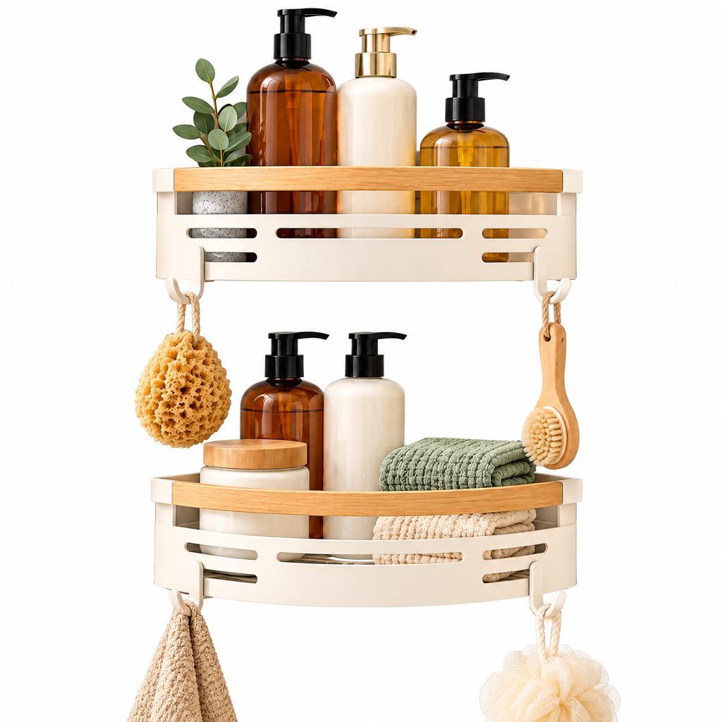 Oeasrty 2-Pack Corner Shower Caddy Set with Hooks