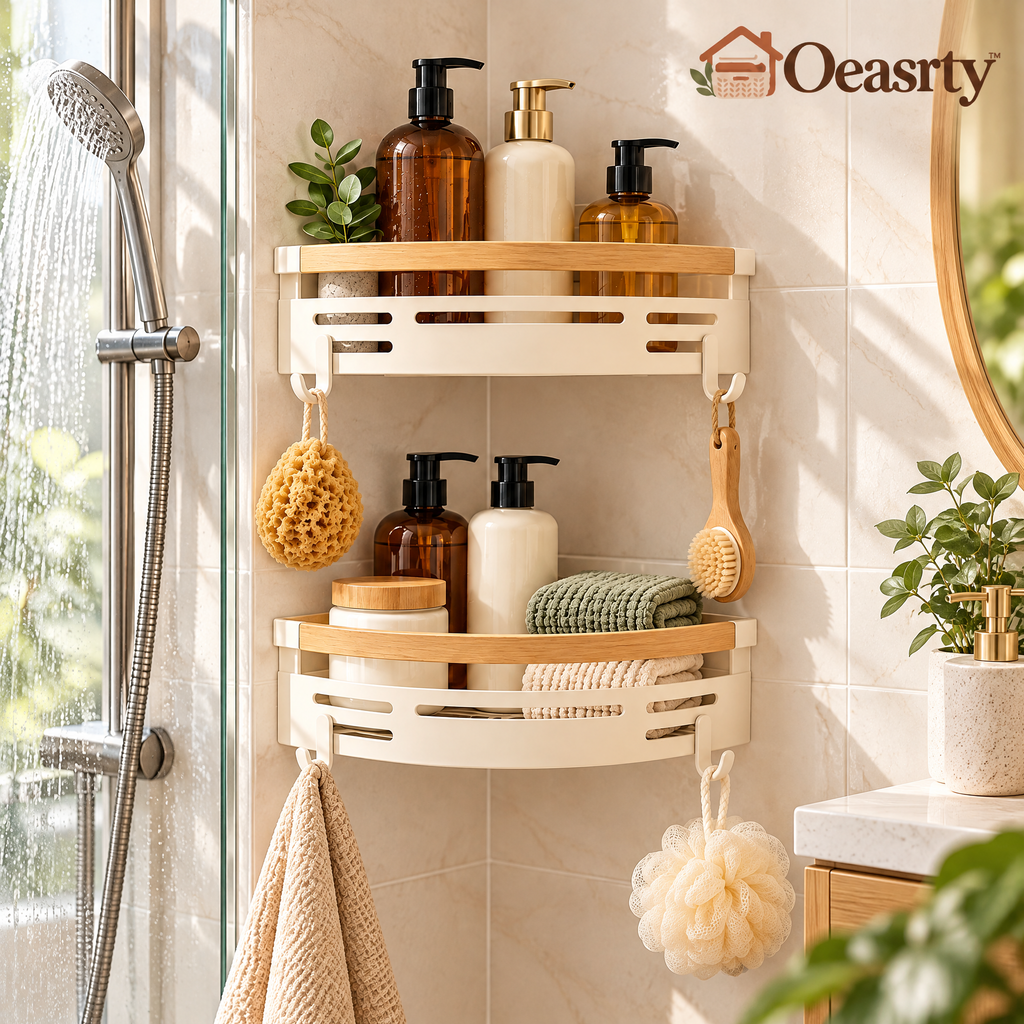 Oeasrty 2-Pack Corner Shower Caddy Set with Hooks