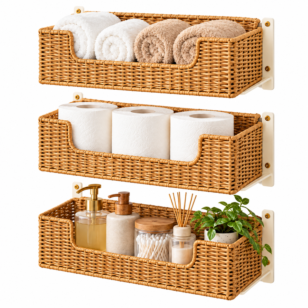 Oeasrty 3-Piece Wall-Mounted Woven Bathroom Basket Set