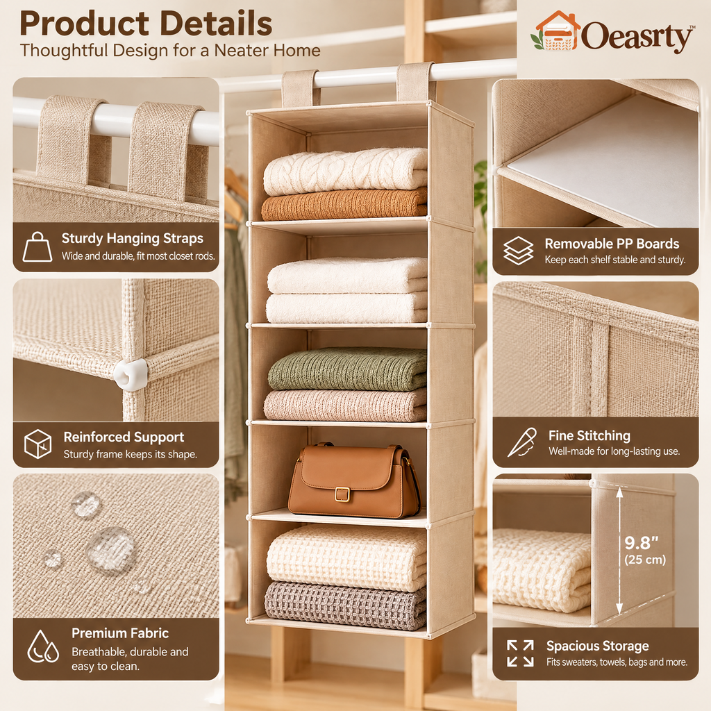 Oeasrty 6-Shelf Hanging Closet Organizer