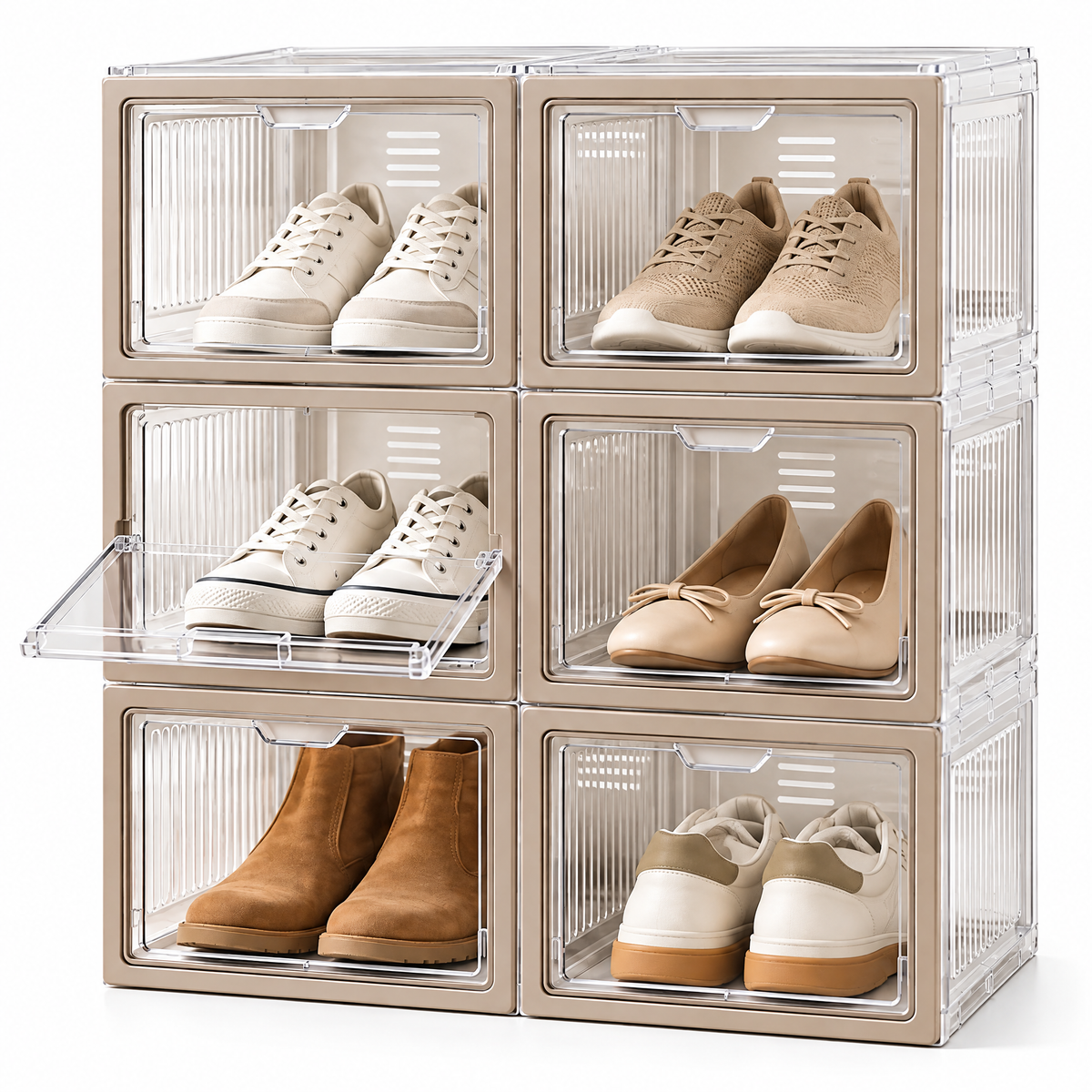 Oeasrty 6-Pack Stackable Clear Drop-Front Shoe Boxes