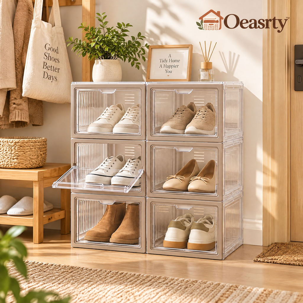 Oeasrty 6-Pack Stackable Clear Drop-Front Shoe Boxes