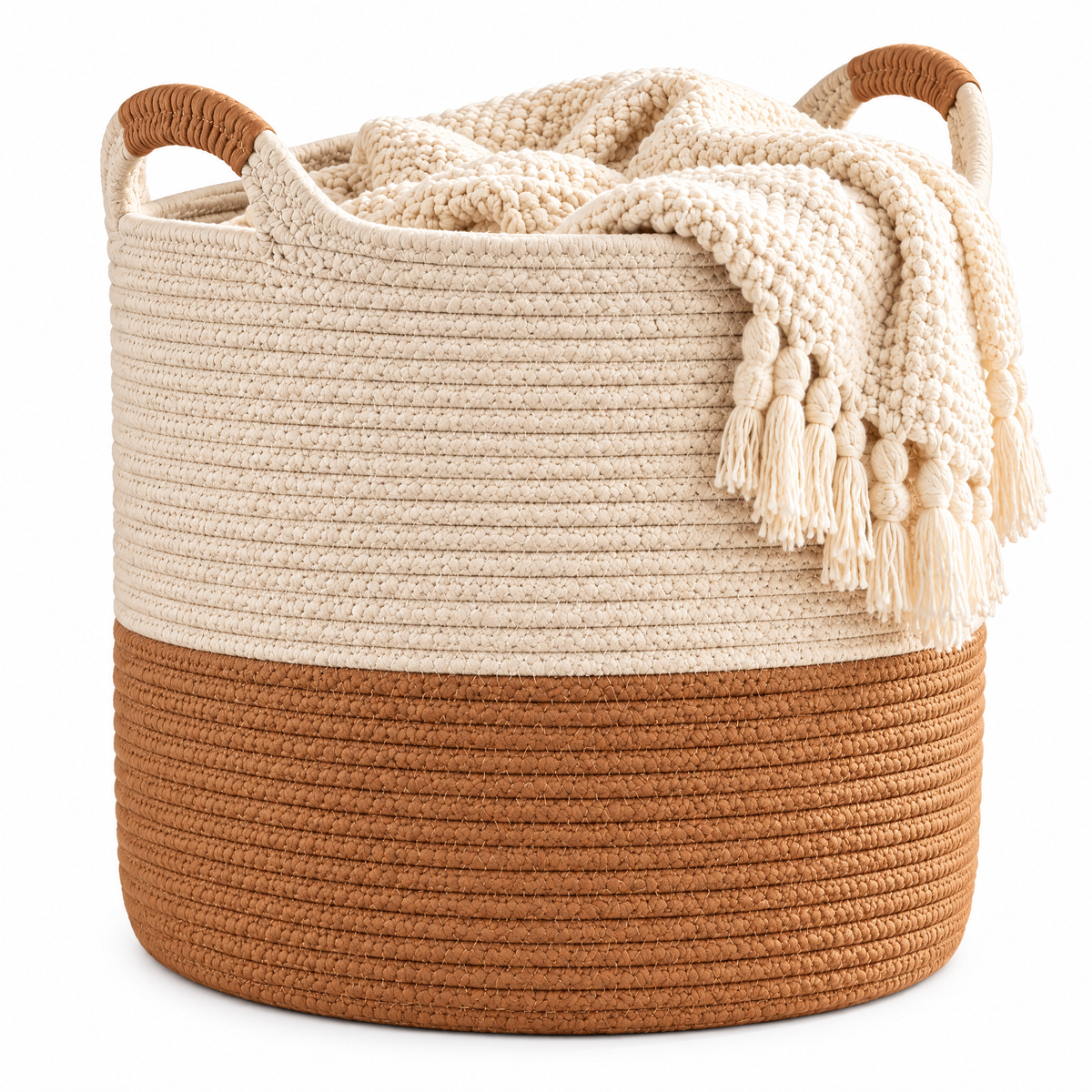 Oeasrty Extra-Large Two-Tone Woven Blanket Basket