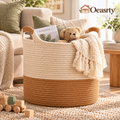 Oeasrty Extra-Large Two-Tone Woven Blanket Basket