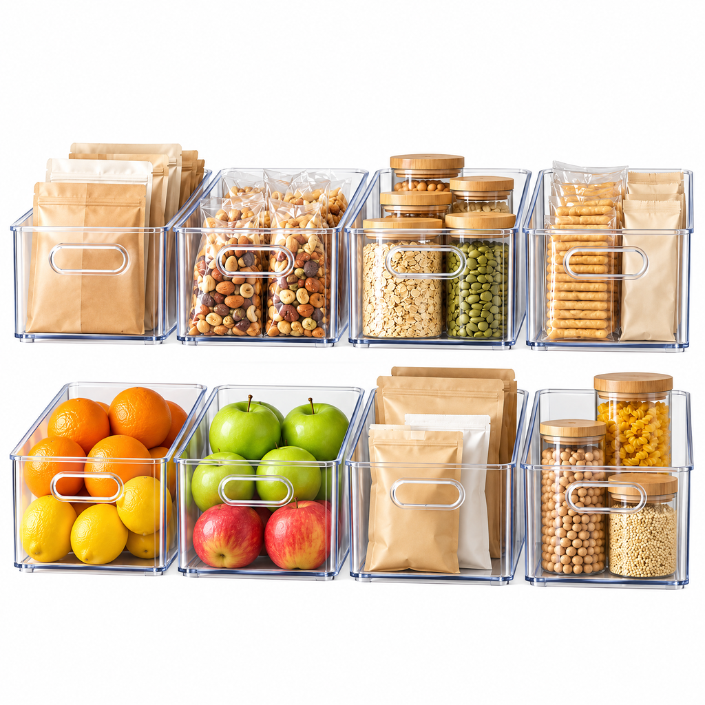 Oeasrty 8-Piece Clear Pantry Organizer Bin Set