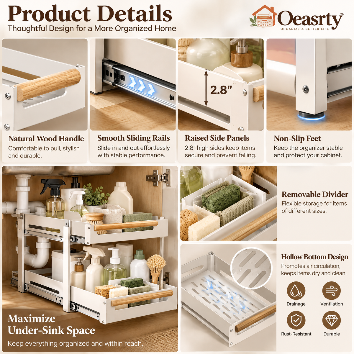 Oeasrty 2-Tier Pull-Out Under-Sink Organizer